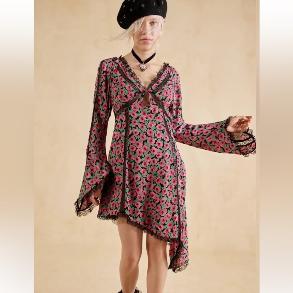 For Love & Lemons Brunella Asymmetrical Floral Mini Dress-NWT
